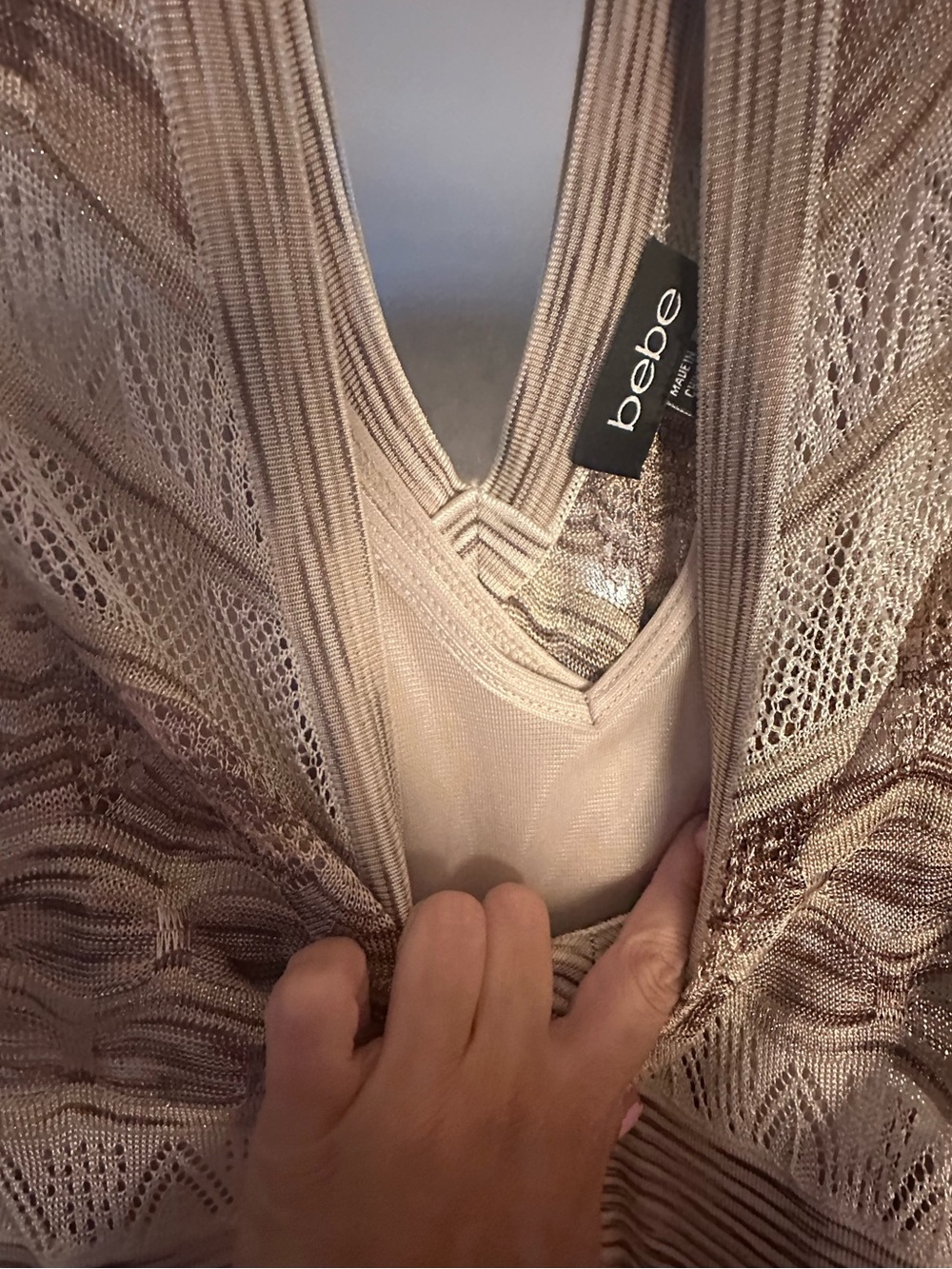 Bebe Wave Knit Crochet Maxi Dress M Neutral - Picture 10 of 13